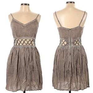Z Supply Spaghetti Strap Mini Dress Backless Waist Cutout Details Taupe L